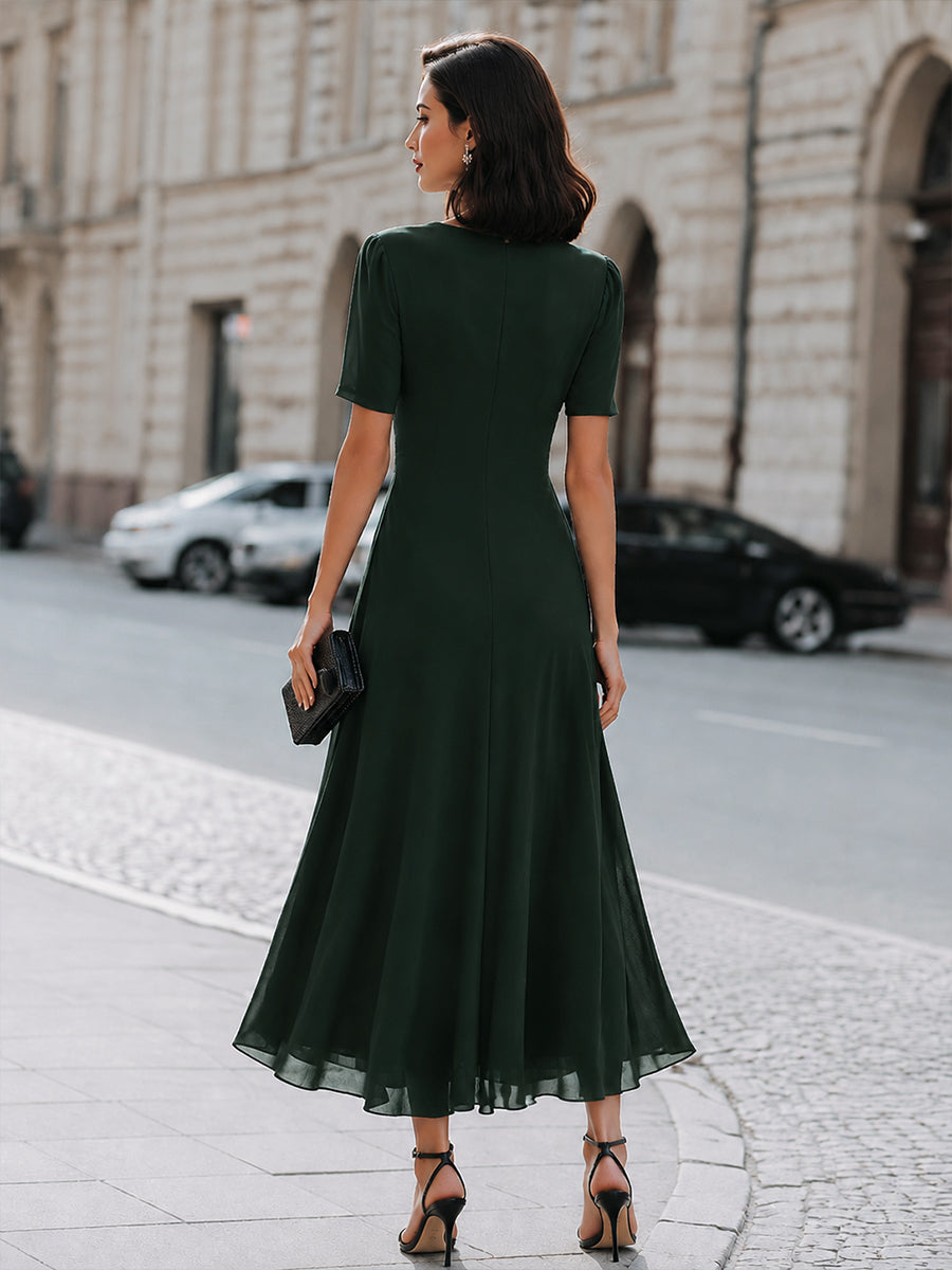 Whitemore & Daughters - Midi Dress: V-Neck Wrap Dress with Draped Waist