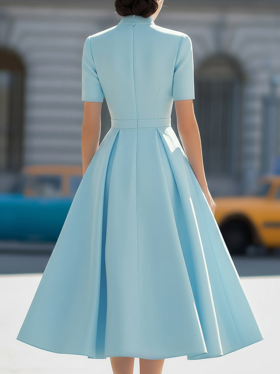 Whitemore & Daughters - Midi Dress: High-Neck A-Line Dress with Pleated Skirt