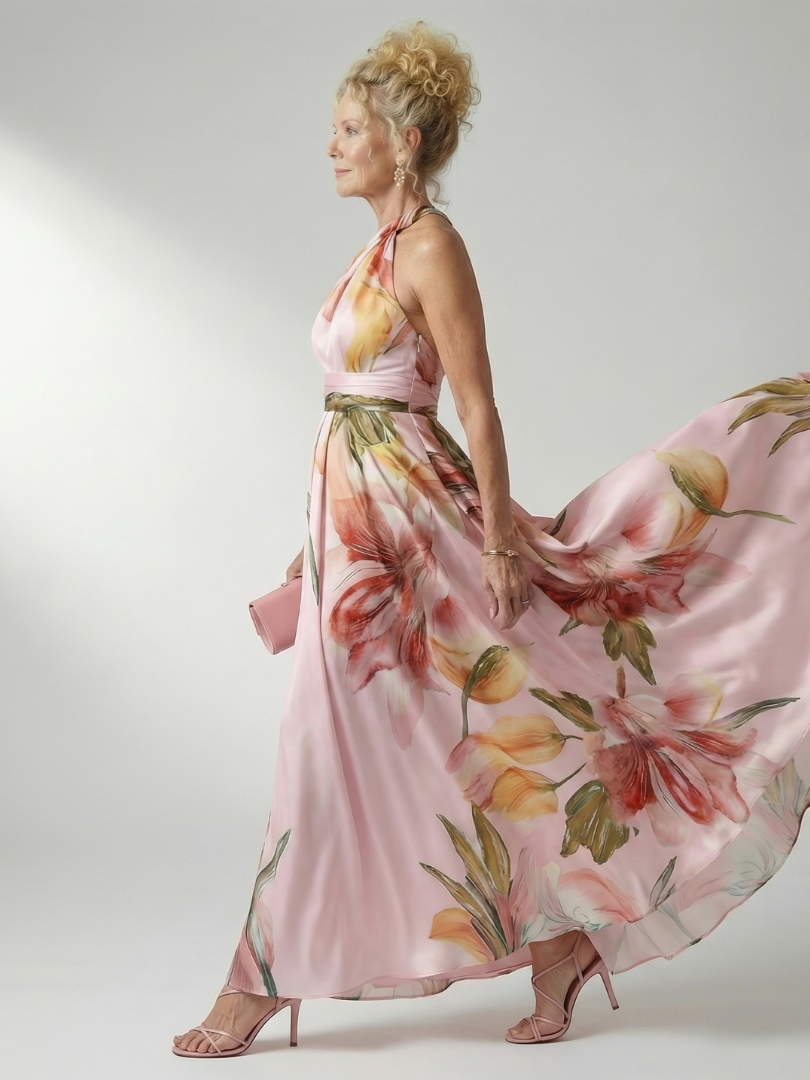 Whitemore & Daughters - Amiel Maxi Dress: One-Shoulder Dress with Sash Belt in Floral Print