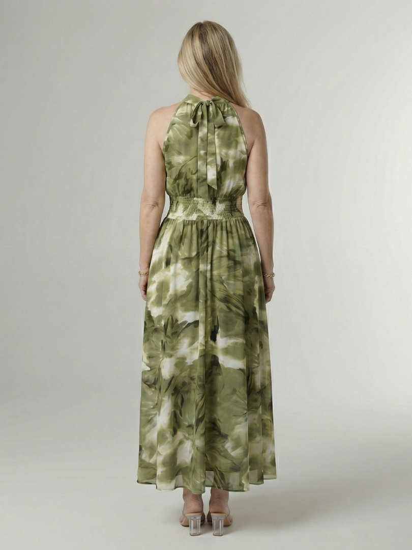 Whitemore & Daughters - Sylin Maxi Dress: Halter-Neck Dress with Gathered Waist in Watercolor Print