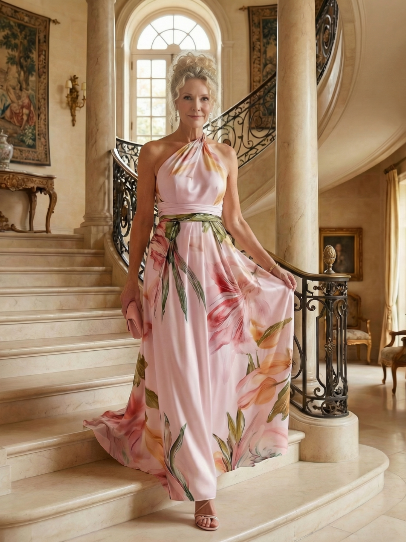 Whitemore & Daughters - Amiel Maxi Dress: One-Shoulder Dress with Sash Belt in Floral Print