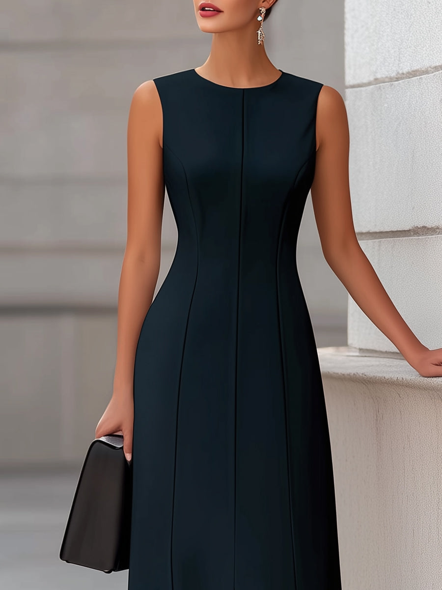Whitemore & Daughters - Maxi Dress: Round-Neck Sleeveless Column Dress with Front Slit