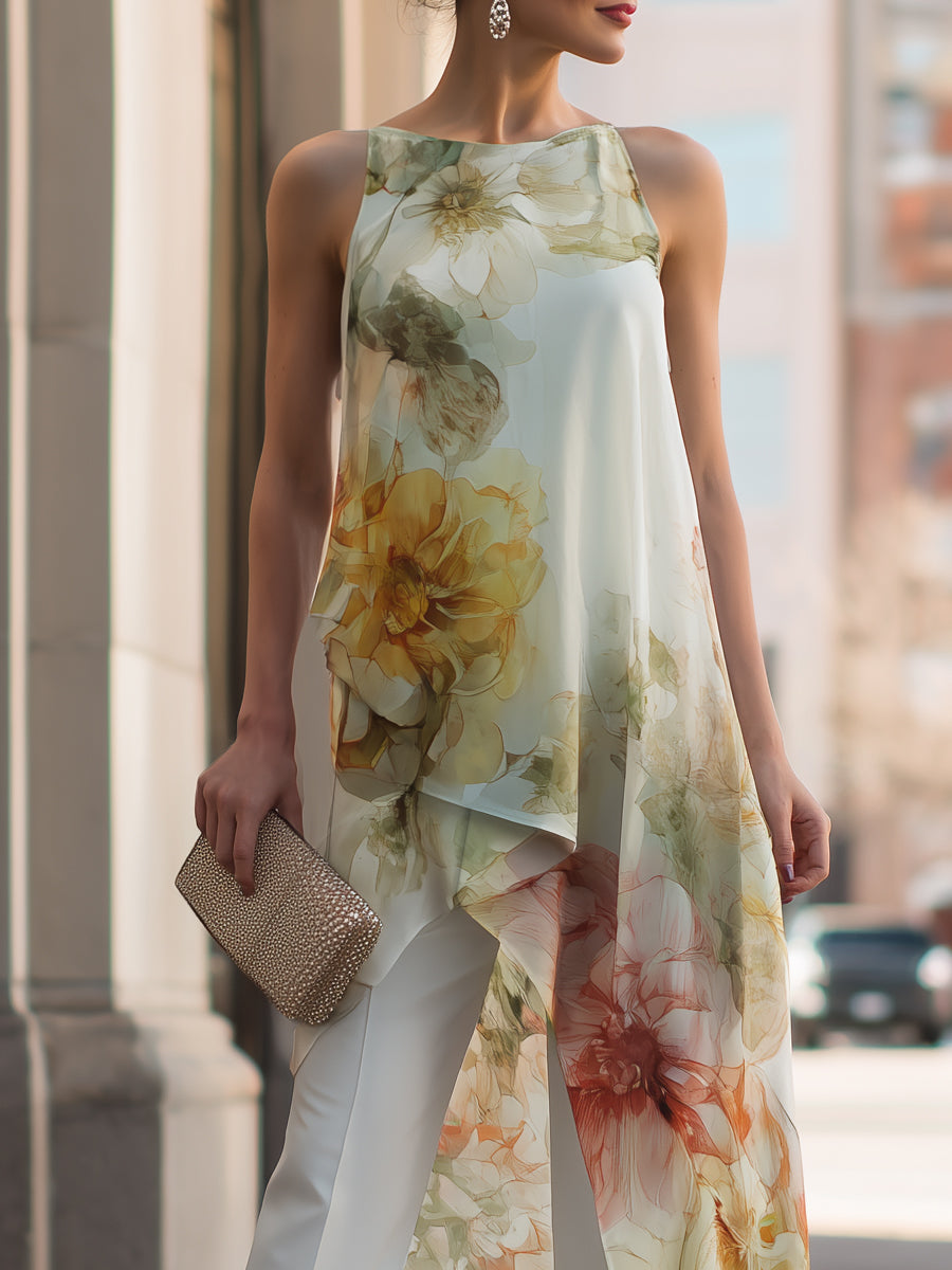 White Sheer Floral Asymmetric Overlay Co-ord – Whitemore & Daughters