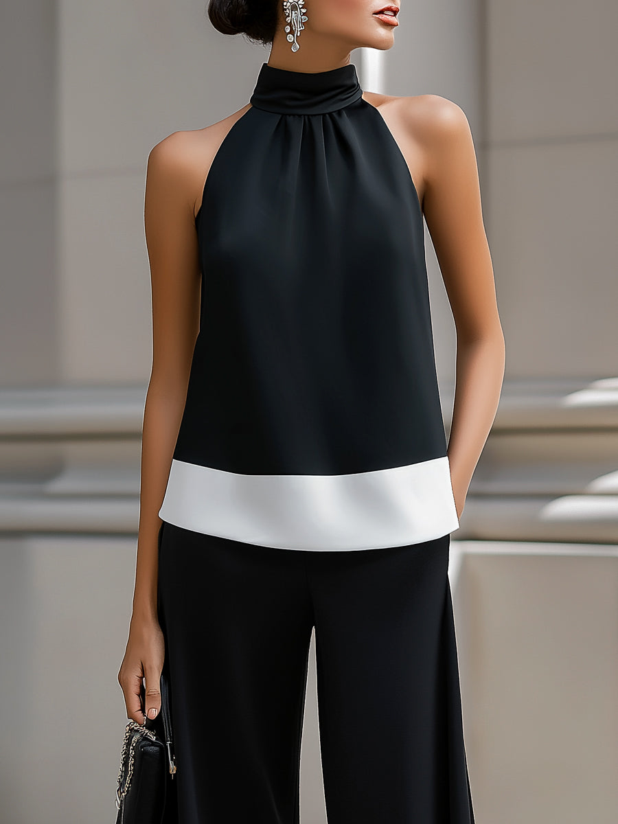 Black Contrast Hem Halter Neck Co-ord – Whitemore & Daughters