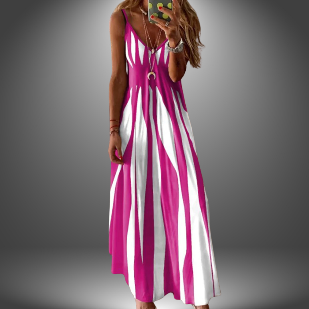 Whitemore & Daughters - Angela Maxi Dress: V-Neck Strappy Dress in Striped Print