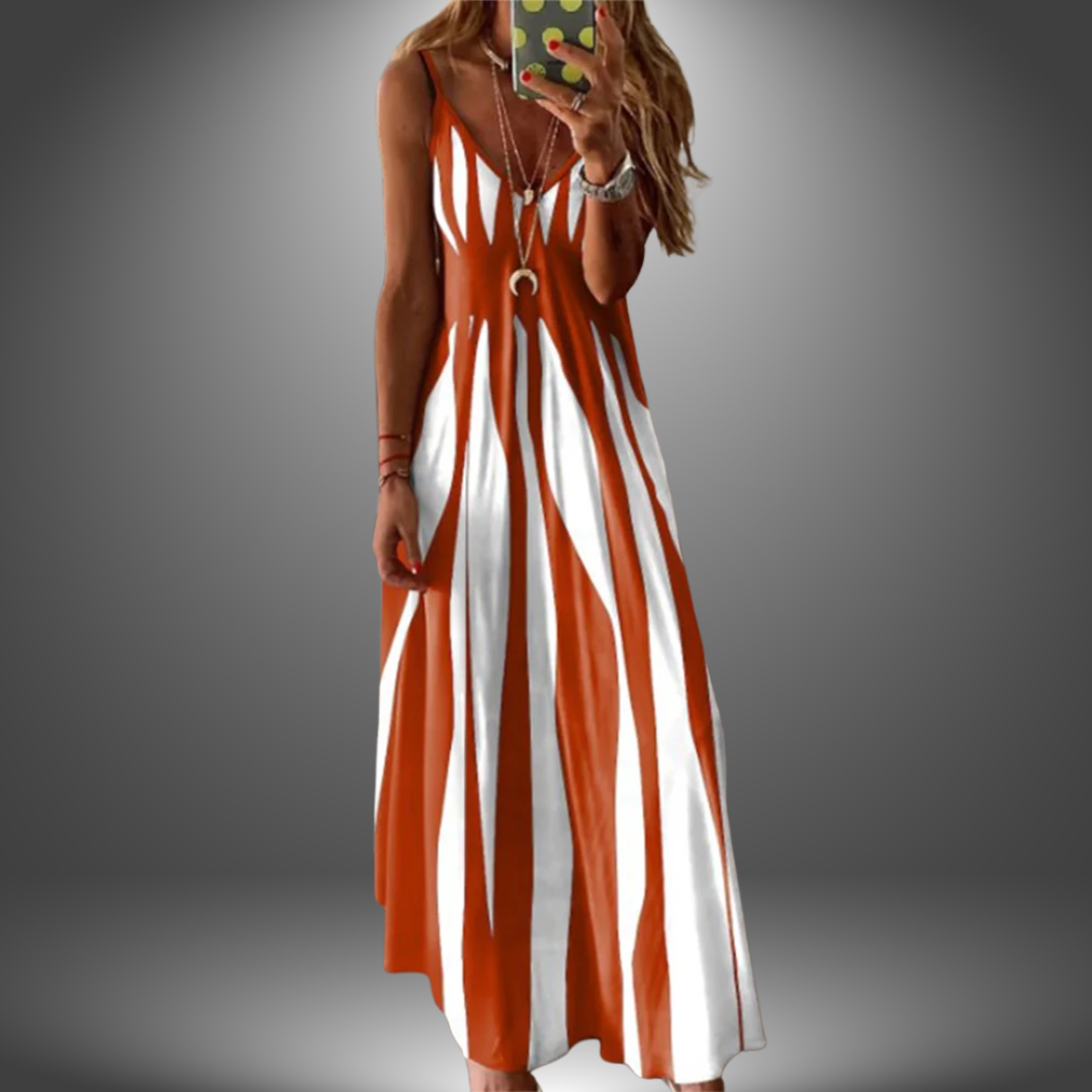 Whitemore & Daughters - Angela Maxi Dress: V-Neck Strappy Dress in Striped Print