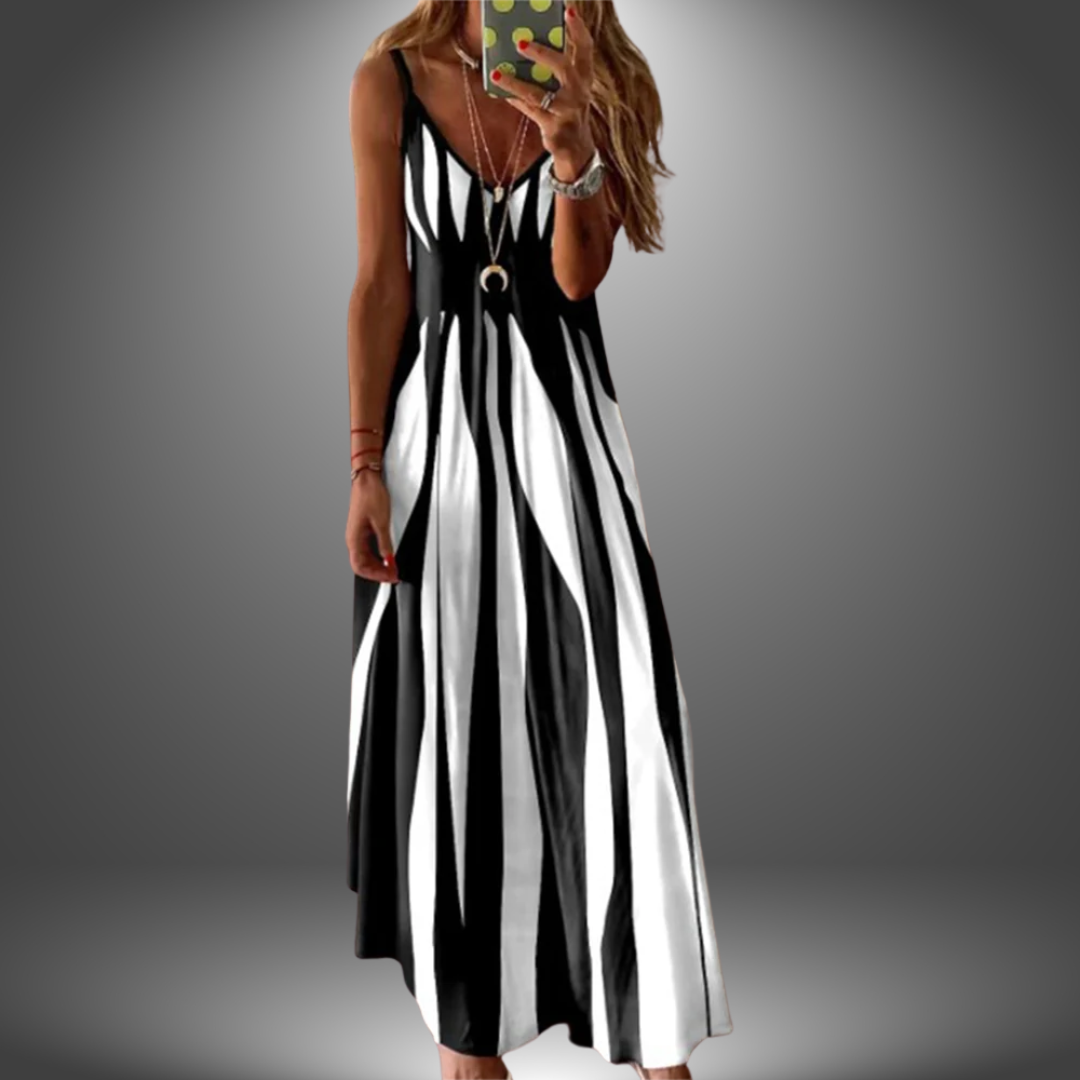 Whitemore & Daughters - Angela Maxi Dress: V-Neck Strappy Dress in Striped Print
