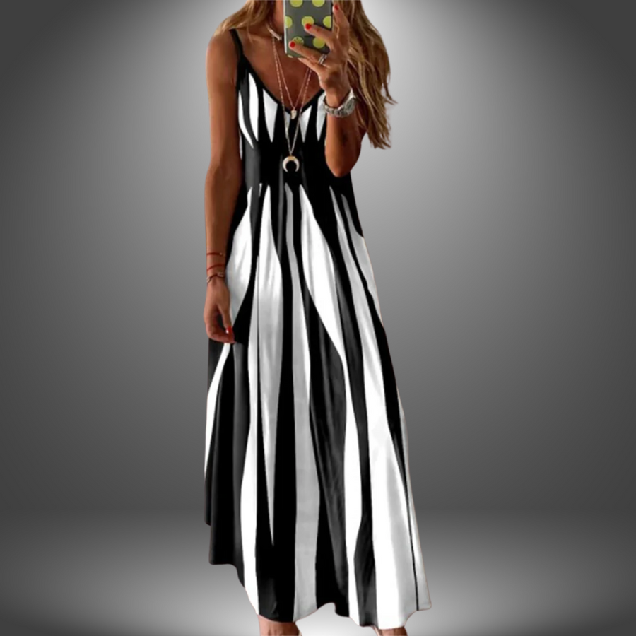 Whitemore & Daughters - Angela Maxi Dress: V-Neck Strappy Dress in Striped Print