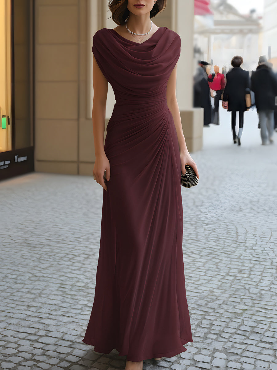 Whitemore & Daughters - Maxi Dress: Cowl-Neck Draped Dress with Ruched Detail