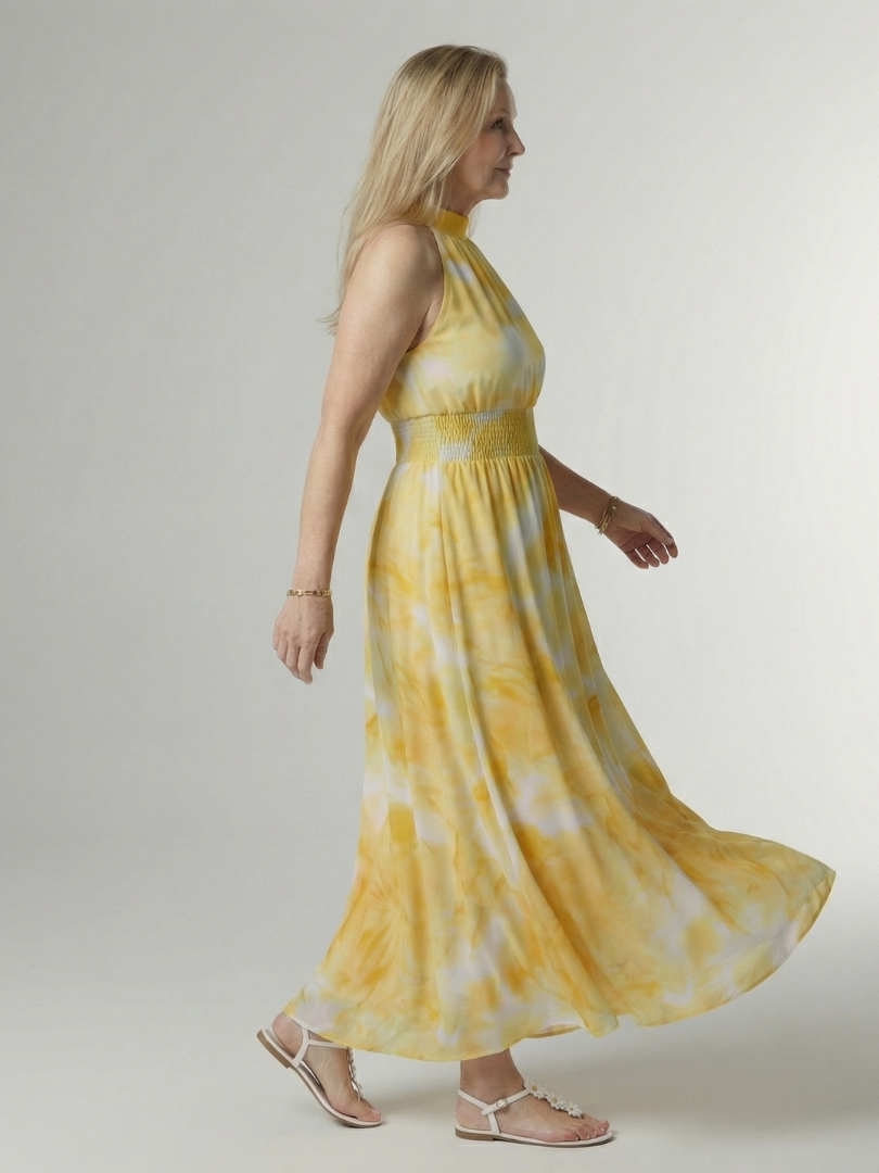 Whitemore & Daughters - Sylin Maxi Dress: Halter-Neck Dress with Gathered Waist in Watercolor Print