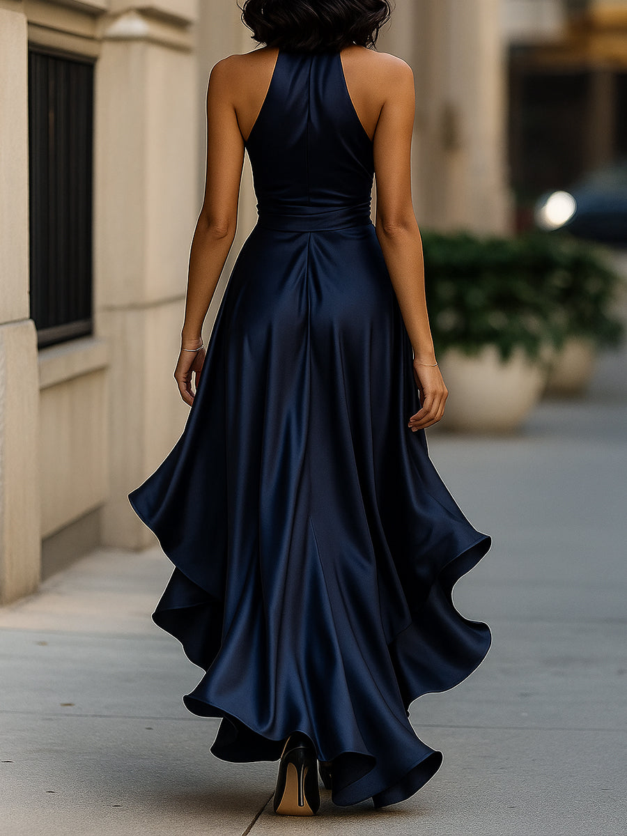 Whitemore & Daughters - Gown: Halter-Neck Satin Dress with Front Slit