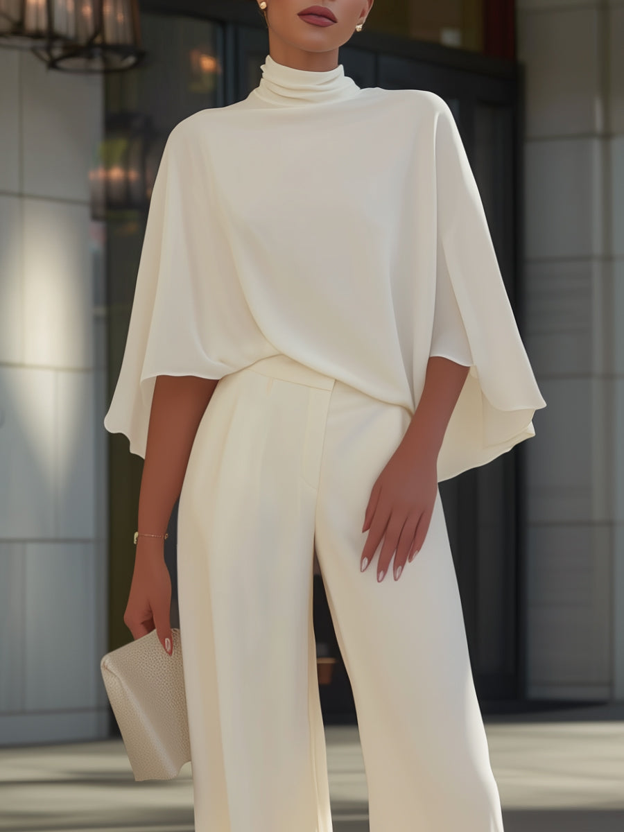 Cape-Sleeve High-Neck Blouse & Slit Trousers Co-ord – Whitemore & Daughters