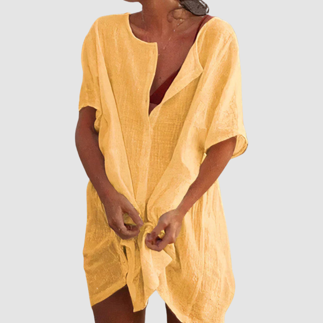 Whitemore & Daughters - Kensley Mini Dress: V-Neck Dress with Short Sleeves and Tie-Front Detail