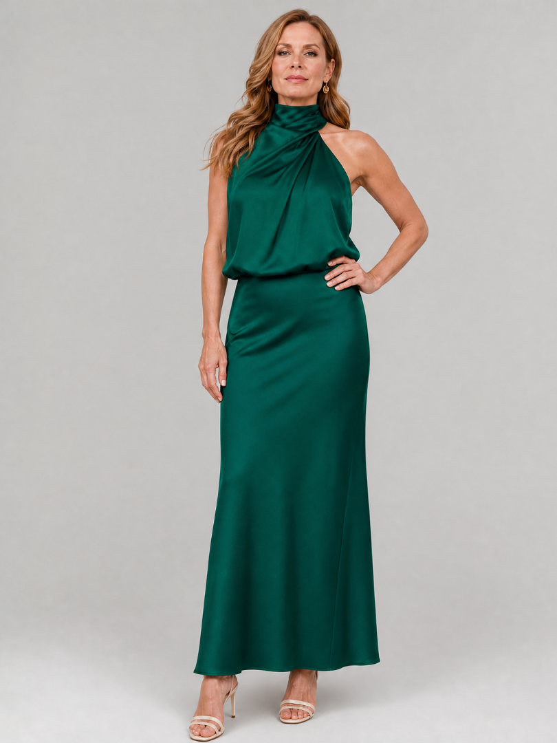 Whitemore & Daughters - Nopal Maxi Dress: Halter-Neck Draped Dress with Blouson Bodice