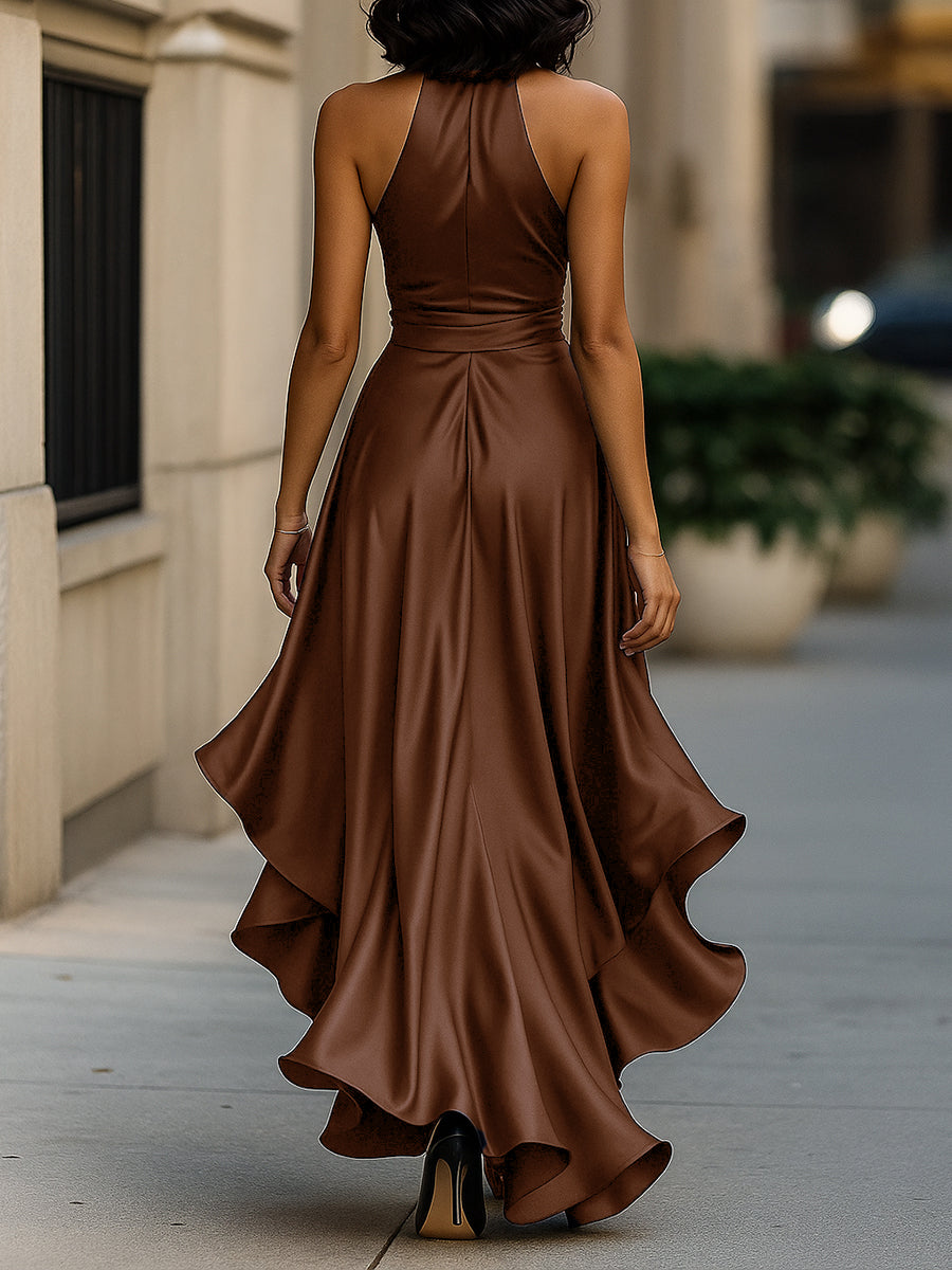 Whitemore & Daughters - Gown: Halter-Neck Satin Dress with Front Slit