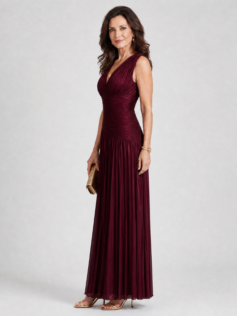Whitemore & Daughters - Lemar Gown: V-Neck Dress with Ruched Waist