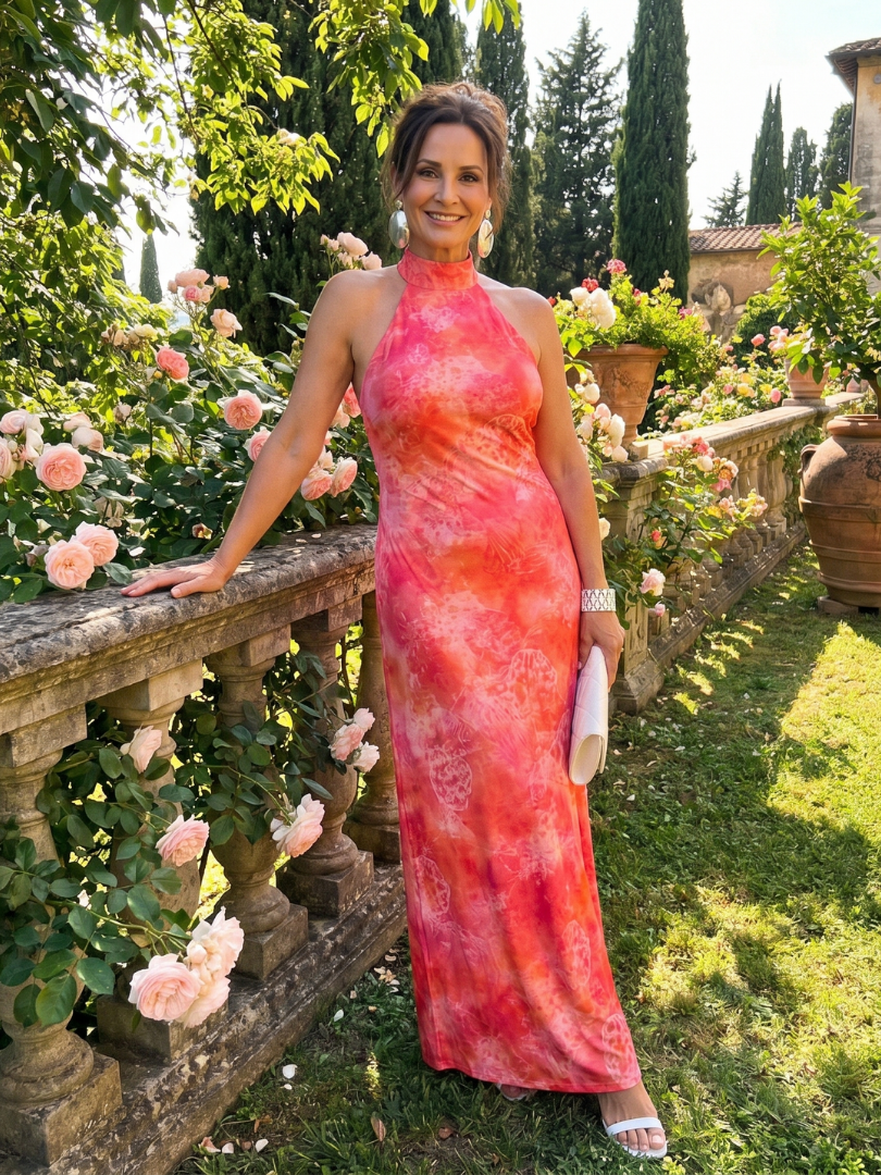 Whitemore & Daughters - Coraline Maxi Dress: Halter-Neck Dress with Sleeveless Fitted Silhouette in Watercolor Print