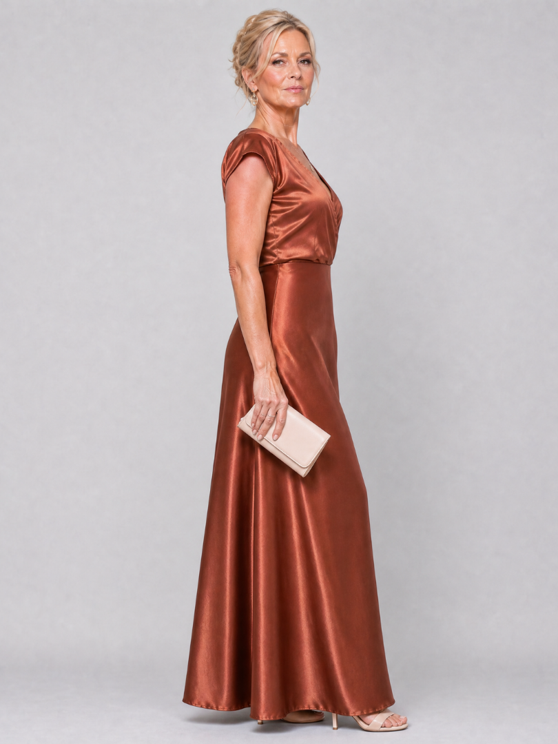 Whitemore & Daughters - Samouse Maxi Dress: Wrap V-Neck Dress with Cap Sleeves