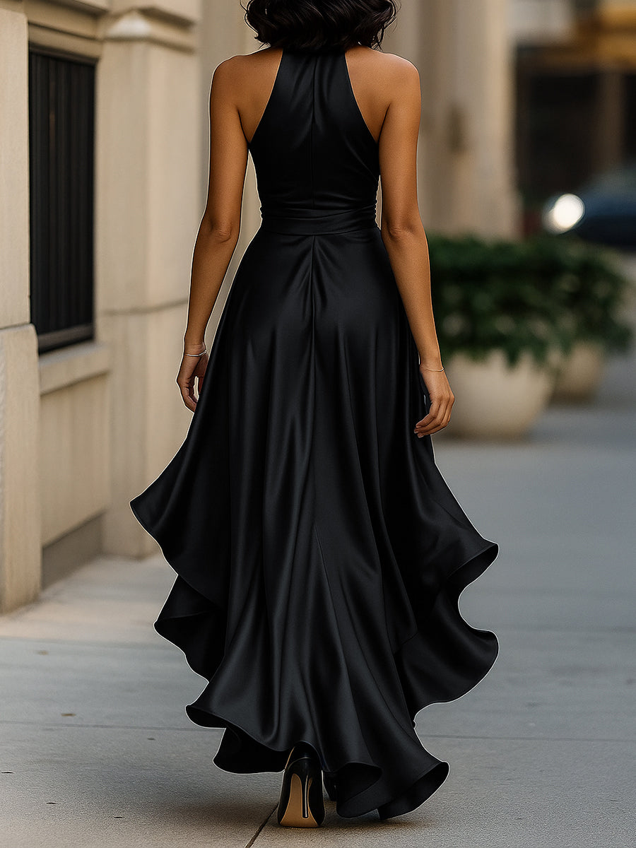 Whitemore & Daughters - Gown: Halter-Neck Satin Dress with Front Slit