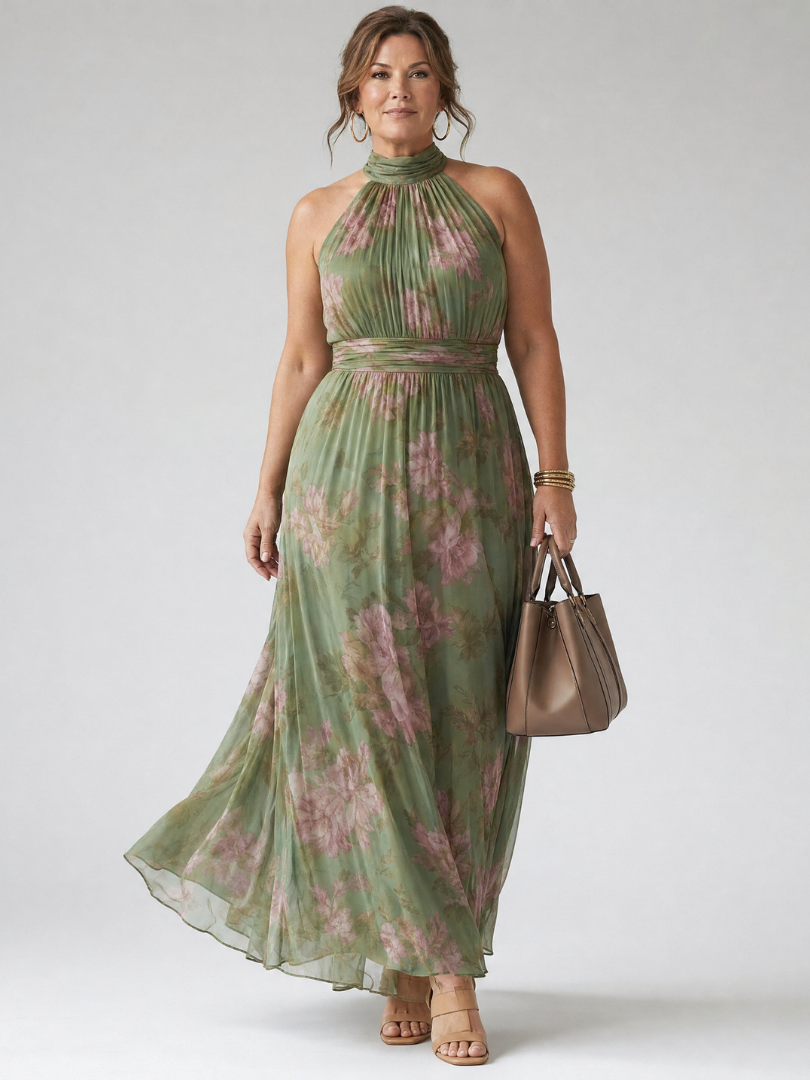 Whitemore & Daughters - Mirelle Maxi Dress: Halter-Neck Gathered Dress in Floral Print