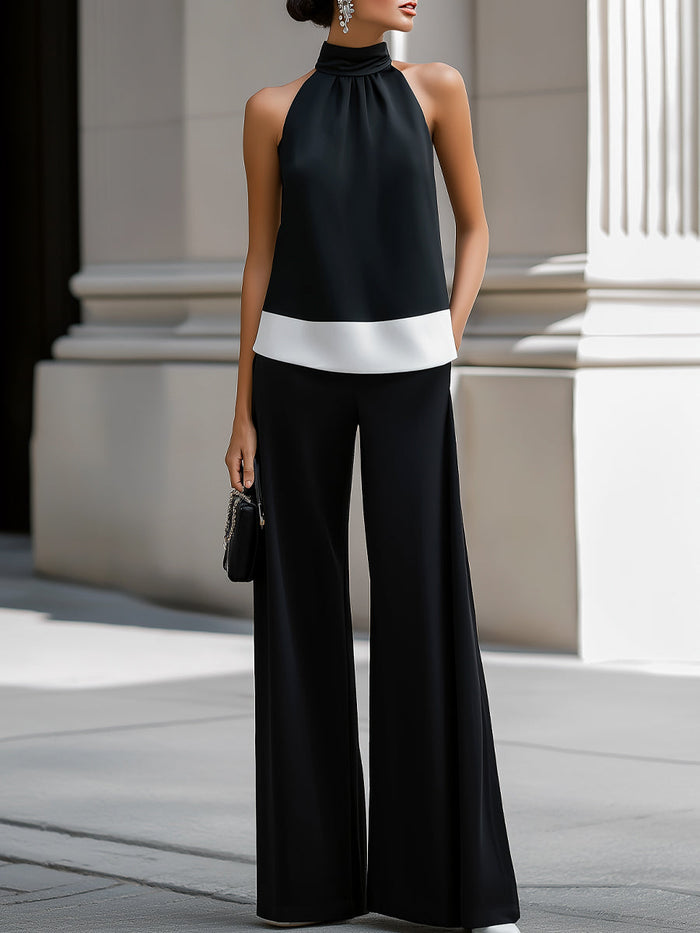 Black Contrast Hem Halter Neck Co-ord – Whitemore & Daughters