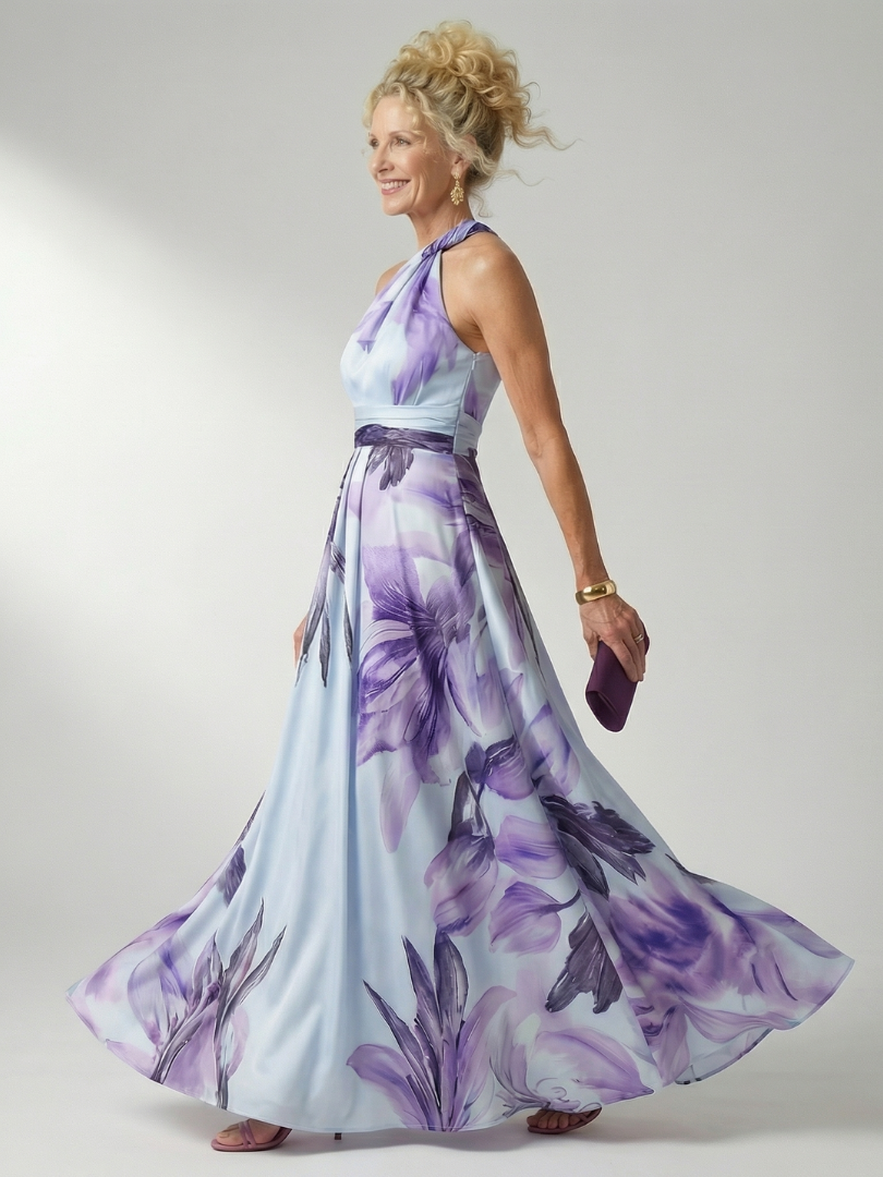 Whitemore & Daughters - Amiel Maxi Dress: One-Shoulder Dress with Sash Belt in Floral Print