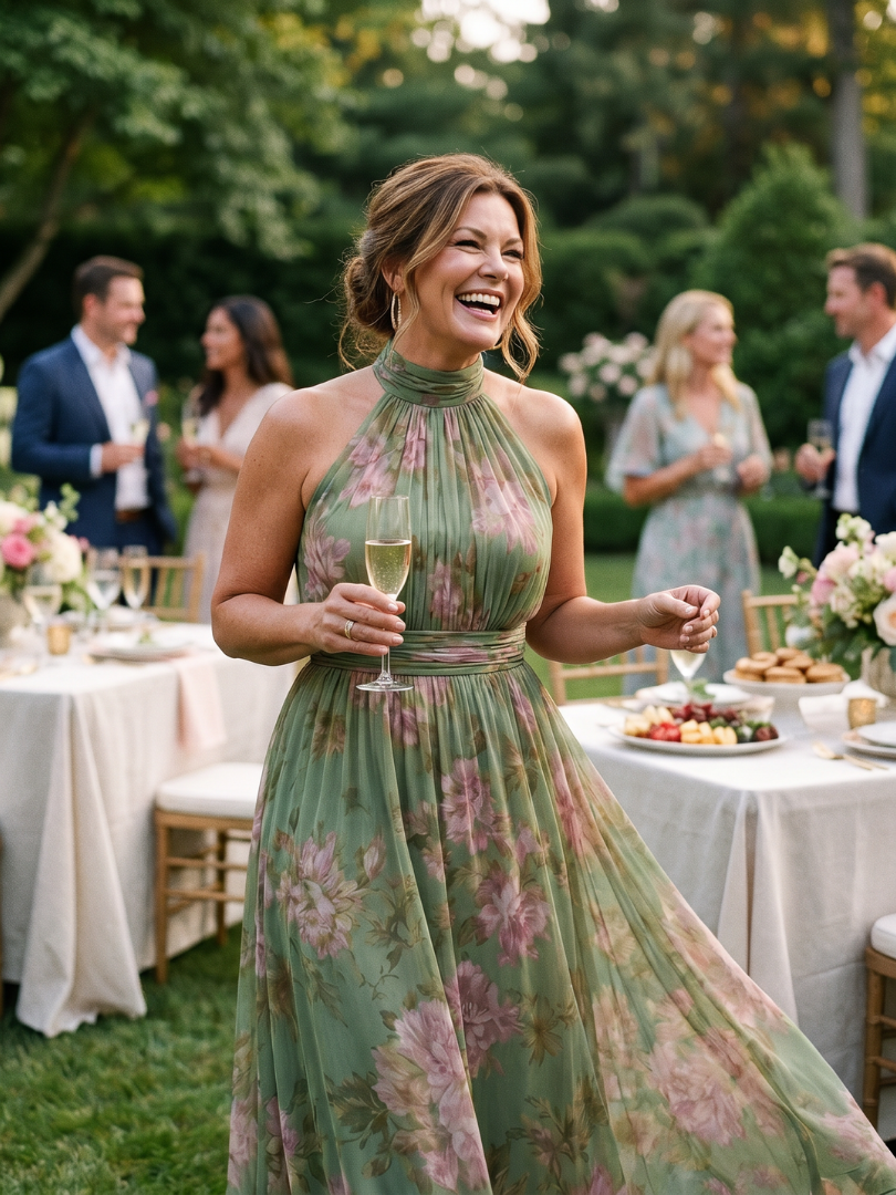Whitemore & Daughters - Mirelle Maxi Dress: Halter-Neck Gathered Dress in Floral Print