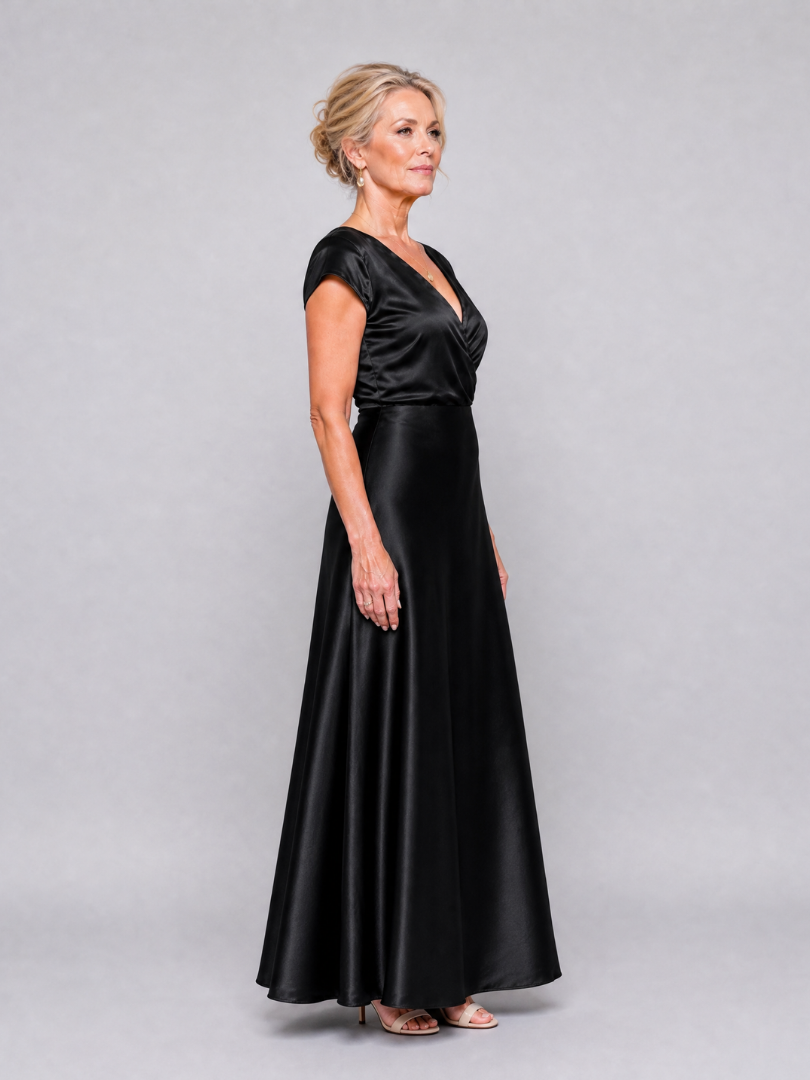 Whitemore & Daughters - Samouse Maxi Dress: Wrap V-Neck Dress with Cap Sleeves