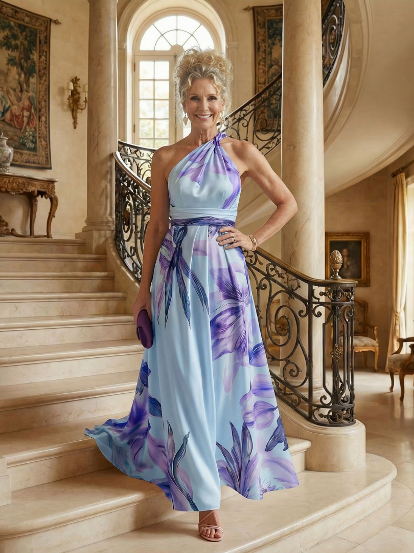 Whitemore & Daughters - Amiel Maxi Dress: One-Shoulder Dress with Sash Belt in Floral Print