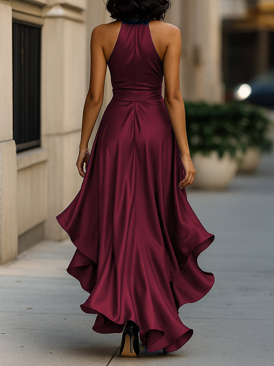 Whitemore & Daughters - Gown: Halter-Neck Satin Dress with Front Slit