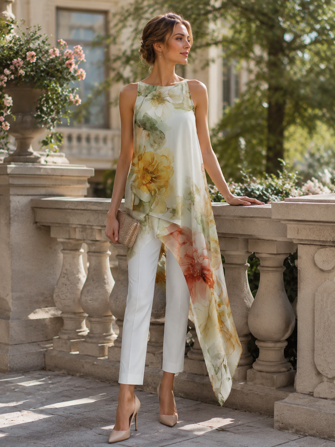 White Sheer Floral Asymmetric Overlay Co-ord – Whitemore & Daughters