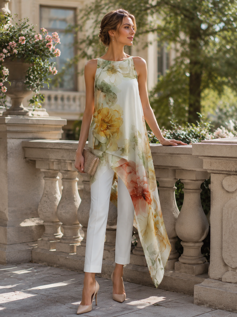 White Sheer Floral Asymmetric Overlay Co-ord – Whitemore & Daughters