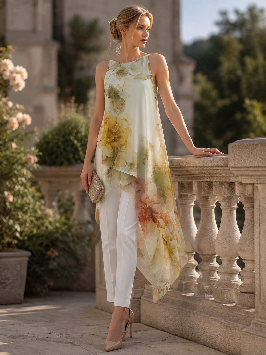 White Sheer Floral Asymmetric Overlay Co-ord – Whitemore & Daughters