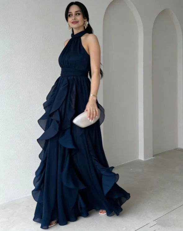 Whitemore & Daughters - Orea Maxi Dress: Halter-Neck Dress with Cascading Ruffle Detail