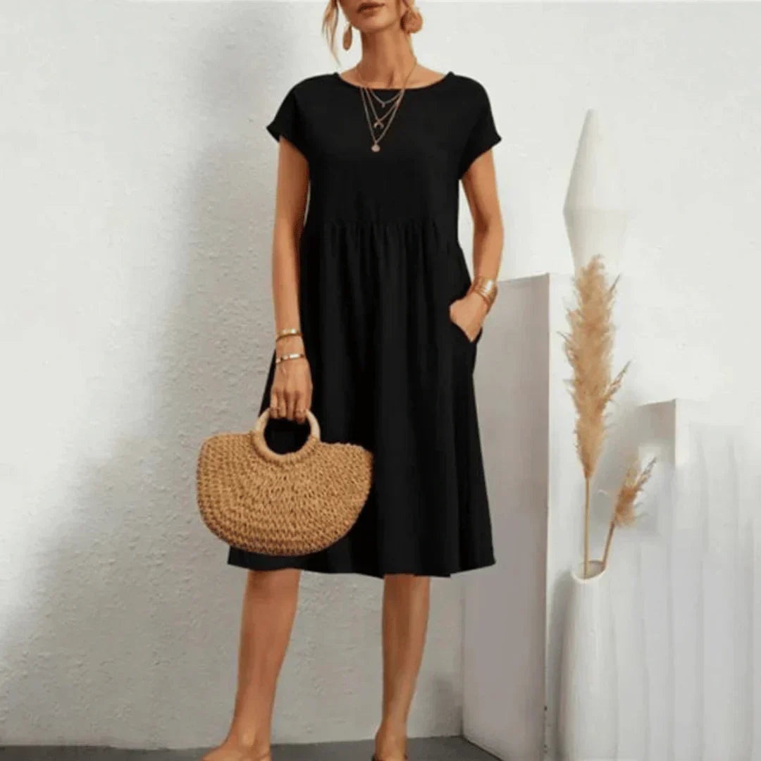 Whitemore & Daughters - Mira Mini Dress: Round-Neck Dress with Puff Sleeves