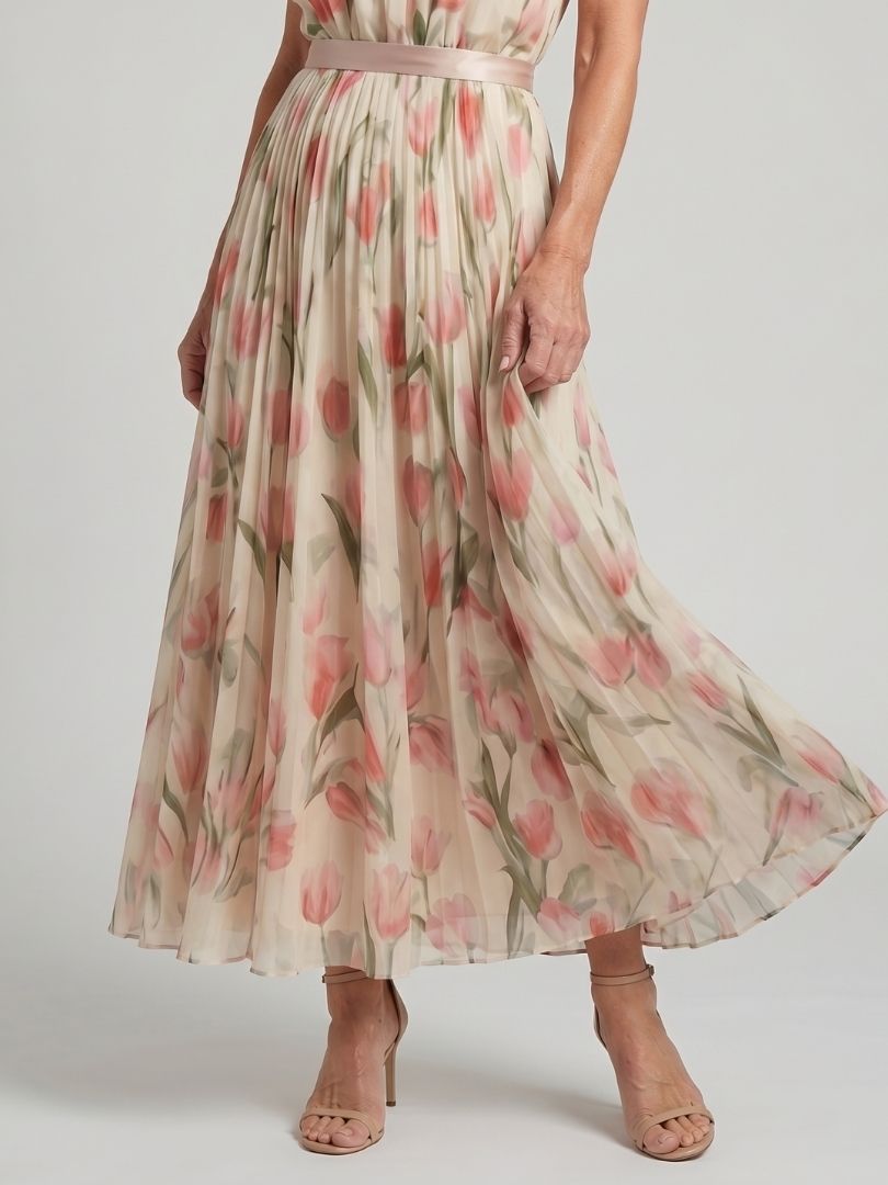 Whitemore & Daughters - Aurelle Midi Dress: Halter-Neck Dress with Belted Waist in Floral Print