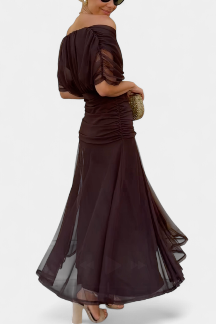 Whitemore & Daughters - Eloria Maxi Dress: Off-Shoulder Twist-Front Dress with Flutter Sleeves in Floral Print
