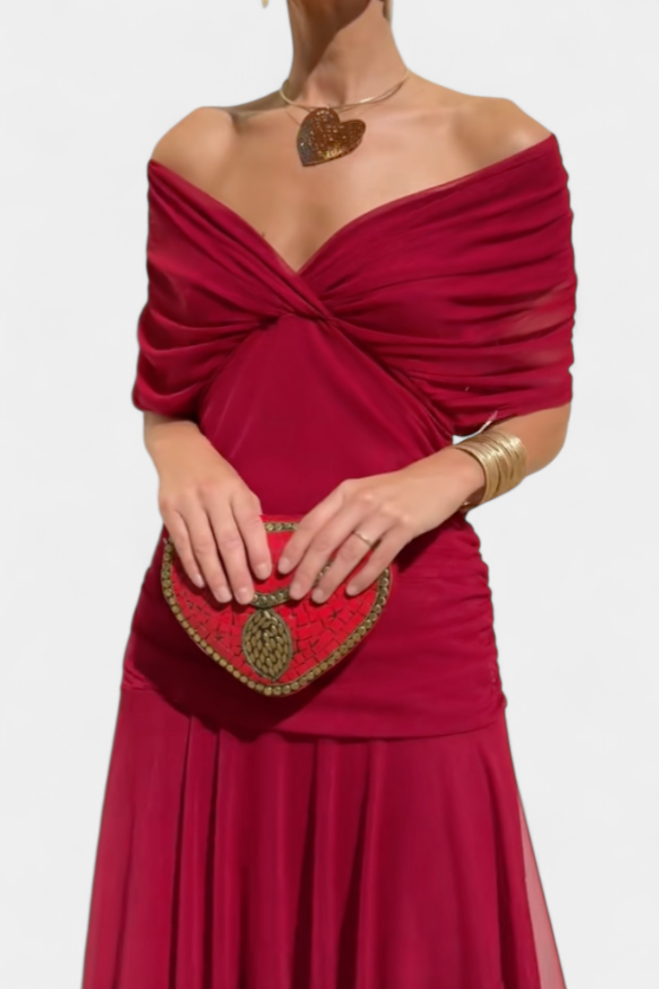 Whitemore & Daughters - Eloria Maxi Dress: Off-Shoulder Twist-Front Dress with Flutter Sleeves in Floral Print