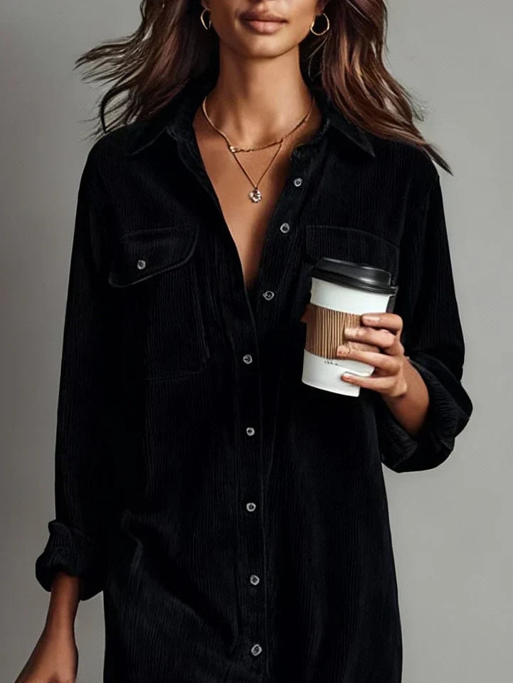 Whitemore & Daughters - Aurovia Midi Dress: Shirt-Collar Button-Front Dress with Front Slit