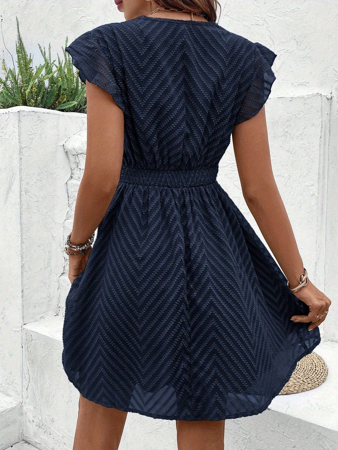 Whitemore & Daughters - Sabrina Mini Dress: V-Neck Dress with Flutter Sleeves and Lace Trim