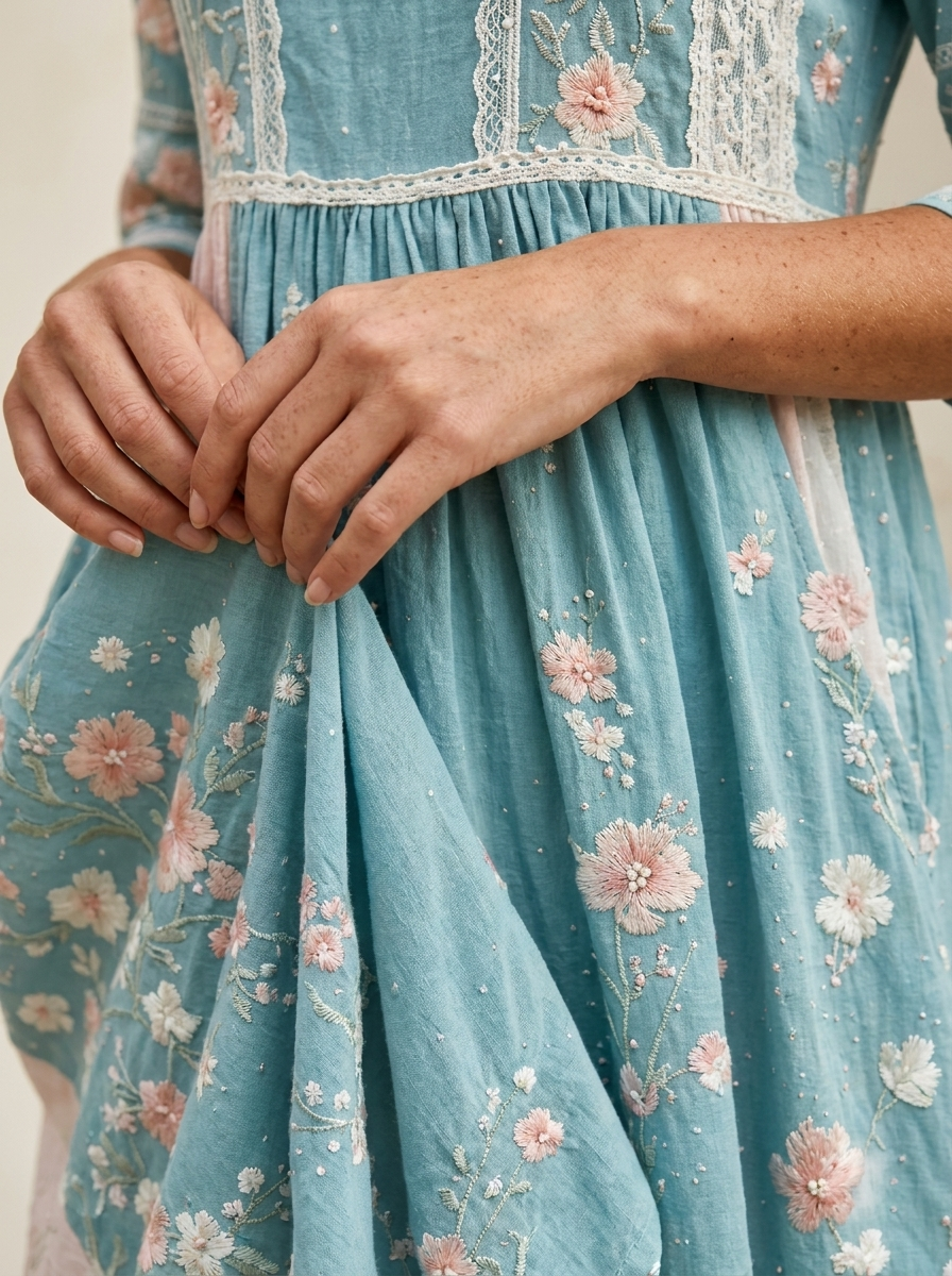 Spring Blossom Patchwork Midi Dress