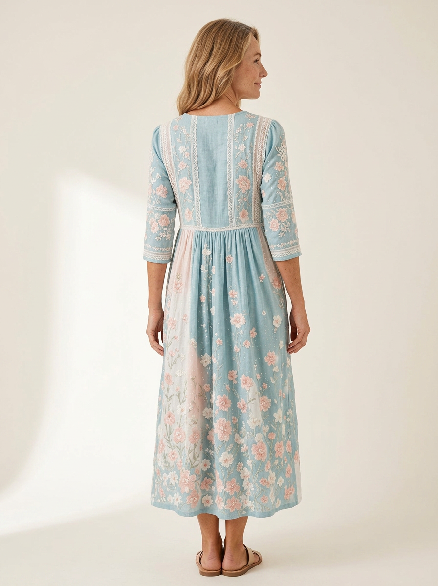 Spring Blossom Patchwork Midi Dress