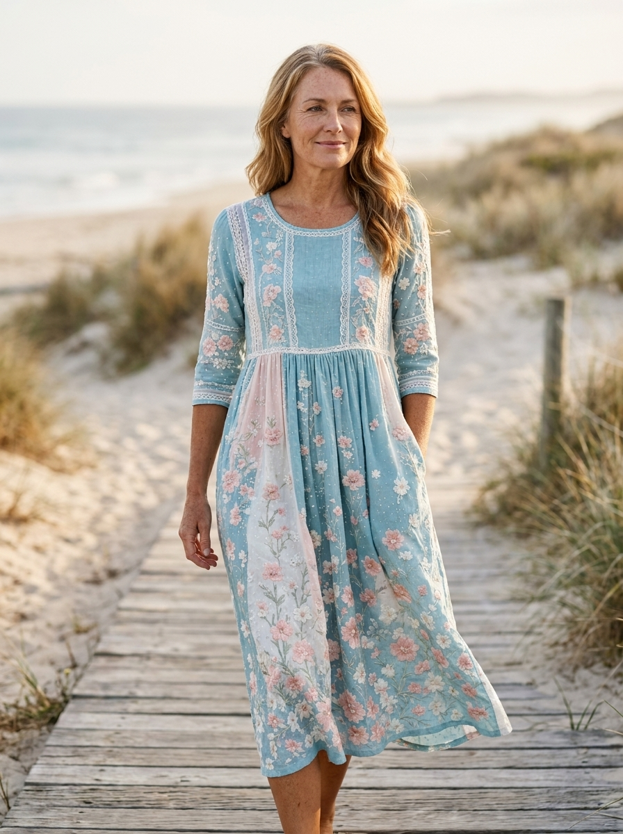 Spring Blossom Patchwork Midi Dress