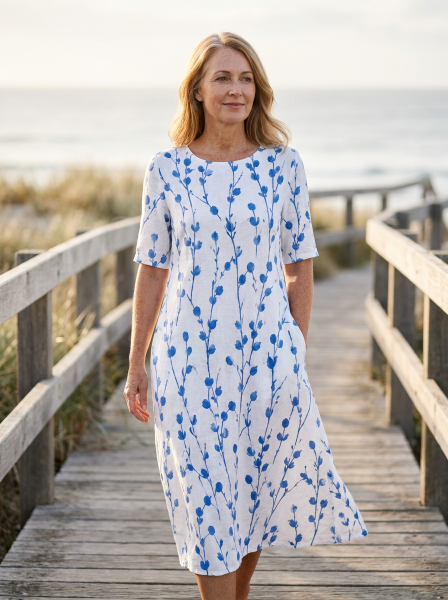Blue Meadow Breeze Pocket Midi Dress