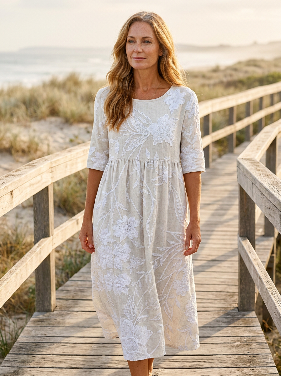 Whispering Garden Elegant Pocket Midi Dress