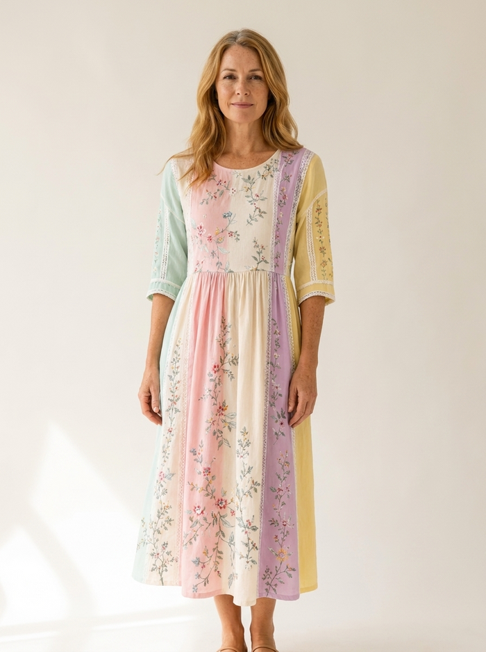 Pastel Garden Panel Pocket Midi Dress