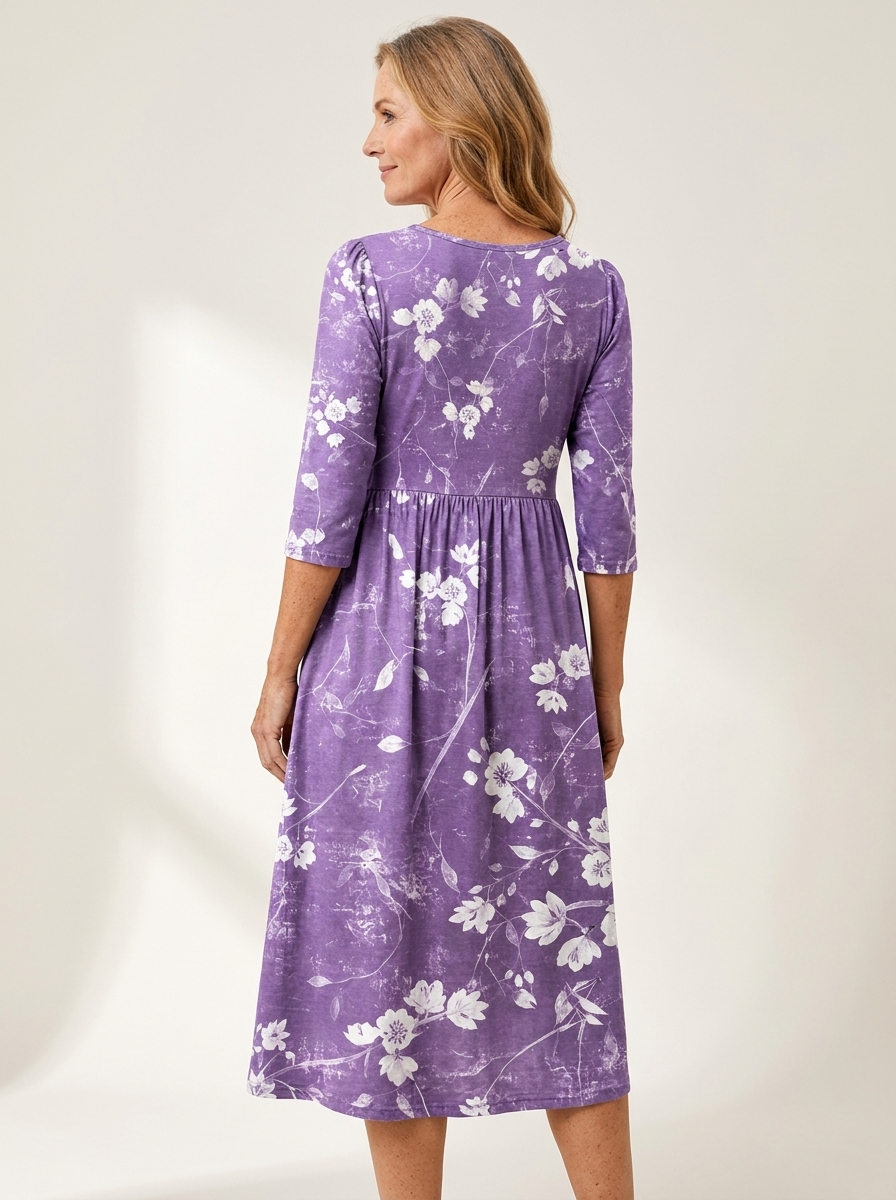 Lavender Bloom Comfort Pocket Midi Dress