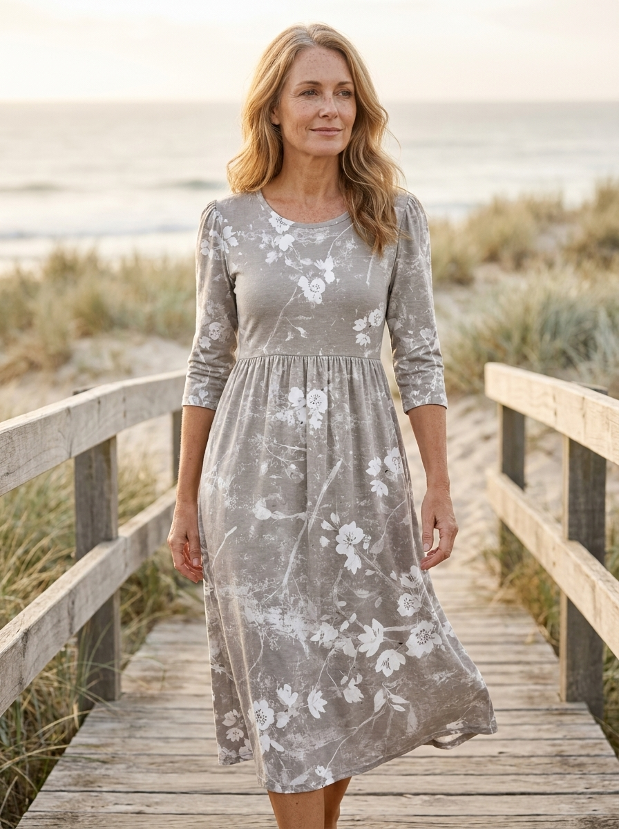 Silver Blossom Grace Pocket Midi Dress