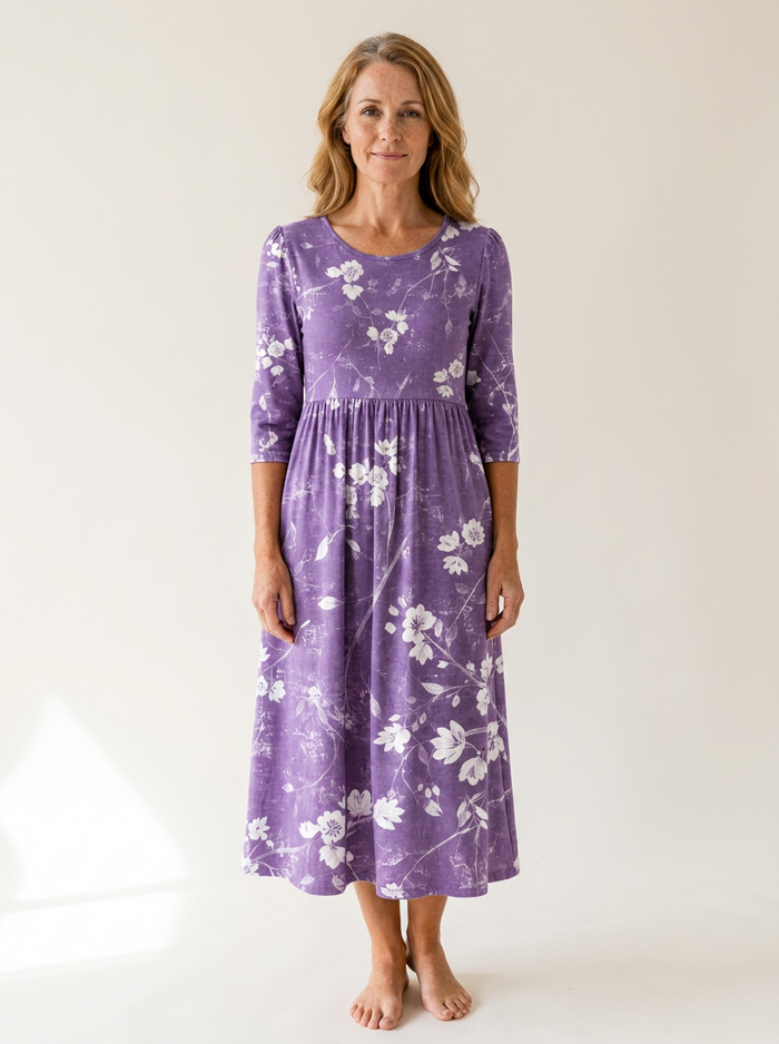 Lavender Bloom Comfort Pocket Midi Dress