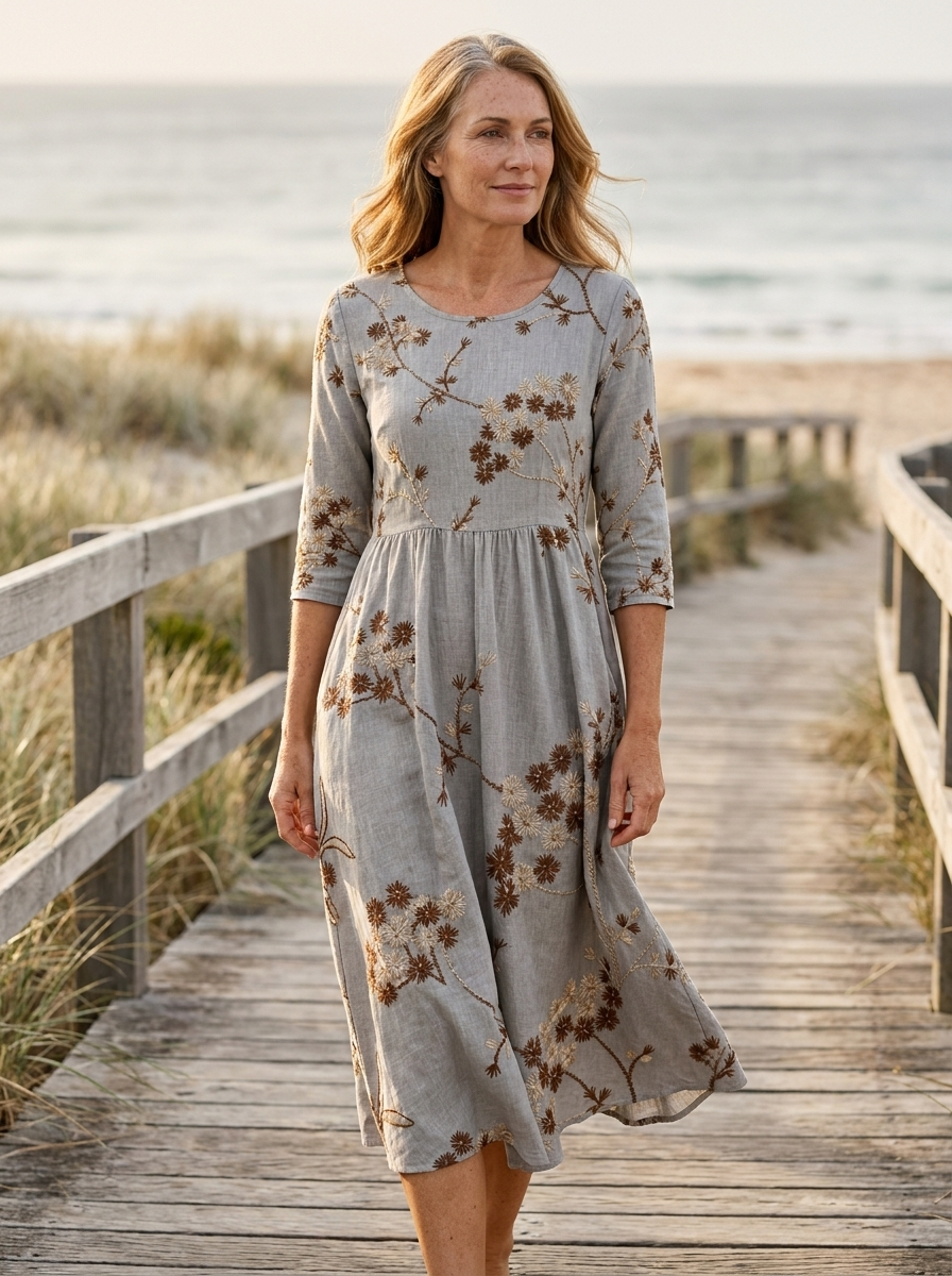 Autumn Blossom Pocket Midi Dress
